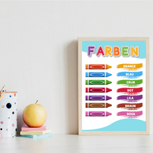 Laden Sie das Bild in den Galerie-Viewer, Kinderposter 6er Set Alphabet, Zahlen, Monate, Körper, Gefühle, Farben Lernposter Kinderzimmer Wandbilder ABC