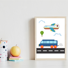 Laden Sie das Bild in den Galerie-Viewer, Kinderposter 6er Set ABC Auto Fahrzeuge Lernposter Alphabet | Kinderzimmer Wandbilder Einschulung Kindergarten Grundschule Lernhilfe für Kinder