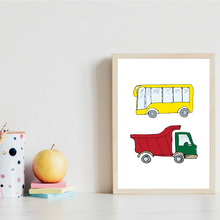 Laden Sie das Bild in den Galerie-Viewer, Kinderposter 6er Set ABC Auto Fahrzeuge Lernposter Alphabet | Kinderzimmer Wandbilder Kindergarten Grundschule Kinder Lernhilfe Poster