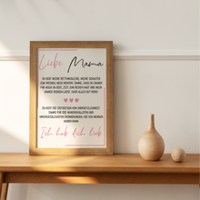Laden Sie das Bild in den Galerie-Viewer, Mama Poster DIN A4 Kunstdruck personalisierbar Muttertag Geschenk Danksagung Beste Mutter Wandbild Liebe Mama