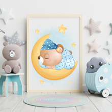 Laden Sie das Bild in den Galerie-Viewer, 3er Set Poster für Kinderzimmer Bilder Babyzimmer Babyparty Kinderposter Bär Blau