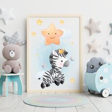Laden Sie das Bild in den Galerie-Viewer, 3er Set Poster für Kinderzimmer Bilder Babyzimmer Babyparty Kinderposter Zebra