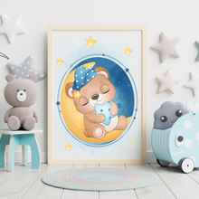 Laden Sie das Bild in den Galerie-Viewer, 3er Set Poster für Kinderzimmer Bilder Babyzimmer Babyparty Kinderposter Bär Blau