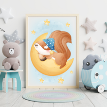 Laden Sie das Bild in den Galerie-Viewer, 3er Set Poster für Kinderzimmer Bilder Babyzimmer Babyparty Kinderposter Eichhörnchen