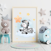 Laden Sie das Bild in den Galerie-Viewer, 3er Set Poster für Kinderzimmer Bilder Babyzimmer Babyparty Kinderposter Zebra