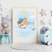 Laden Sie das Bild in den Galerie-Viewer, 3er Set Poster für Kinderzimmer Bilder Babyzimmer Babyparty Kinderposter Bär Blau