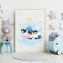 Laden Sie das Bild in den Galerie-Viewer, 3er Set Poster für Kinderzimmer Bilder Babyzimmer Babyparty Kinderposter Kuh