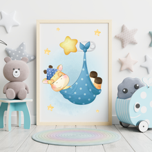 Laden Sie das Bild in den Galerie-Viewer, 3er Set Poster für Kinderzimmer Bilder Babyzimmer Babyparty Kinderposter Giraffe Blau