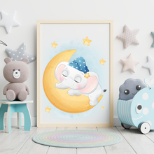 Laden Sie das Bild in den Galerie-Viewer, 3er Set Poster für Kinderzimmer Bilder Babyzimmer Babyparty Kinderposter Elefant