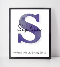 Laden Sie das Bild in den Galerie-Viewer, Geburtsposter personalisiert | Geschenk zur Geburt Babyposter | Kinderzimmer Babygeschenk