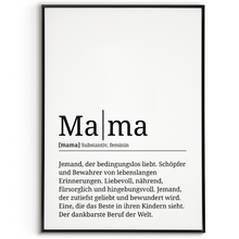 Laden Sie das Bild in den Galerie-Viewer, Mama Poster Definition - Muttertag Geschenk Wandbild Wohnzimmer Wanddeko
