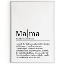 Laden Sie das Bild in den Galerie-Viewer, Mama Poster Definition - Muttertag Geschenk Wandbild Wohnzimmer Wanddeko