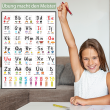 Laden Sie das Bild in den Galerie-Viewer, Grundschrift Poster inkl. 5 Übungsblätter | ABC Lernposter für Kinder Zahlen & Alphabet Lernhilfe Einschulung Kindergarten Grundschule