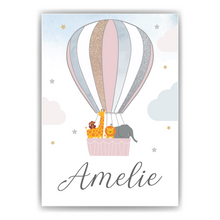 Laden Sie das Bild in den Galerie-Viewer, Kinderposter personalisiert mit Namen | Kinderzimmer Regenbogen Safari Tiere