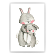 Laden Sie das Bild in den Galerie-Viewer, Hase Mama Kind Kinderzimmer Bild DIN A4 Poster Babyzimmer Wandbild Dekoration