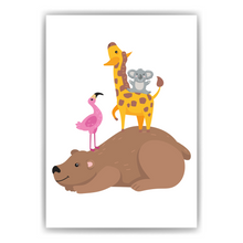 Laden Sie das Bild in den Galerie-Viewer, Zootiere Waldtiere Freunde Bild DIN A4 Kinderzimmer Wandbild Babyzimmer Poster Dekoration