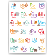 Laden Sie das Bild in den Galerie-Viewer, Kinderposter Tiere ABC Lernposter Kinderzimmer Wandbild Kindergarten Grundschule Alphabet Kinder Lernhilfe Poster