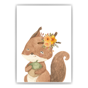 Eichhörnchen Blumenkranz Bild Kinderzimmer Deko DIN A4 Poster Babyzimmer Wandbild
