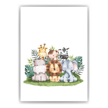 Laden Sie das Bild in den Galerie-Viewer, Safari Tiere Kinderzimmer Bild DIN A4 Poster Babyzimmer Wandbild Dekoration