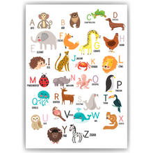 Laden Sie das Bild in den Galerie-Viewer, Kinderposter Alphabet Lernposter Kinderzimmer Wandbild Kindergarten Grundschule Tier ABC Kinder Lernhilfe Poster