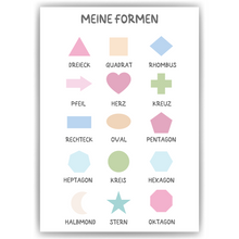 Laden Sie das Bild in den Galerie-Viewer, Kinderposter Geometrie Formen Lernposter Kinderzimmer Wandbild Einschulung Kindergarten Grundschule Lernhilfe für Kinder