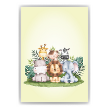 Laden Sie das Bild in den Galerie-Viewer, Niedliche Safari Tiere Kinderzimmer Bild DIN A4 Poster Babyzimmer Wandbild Dekoration