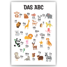 Laden Sie das Bild in den Galerie-Viewer, Kinderposter Tiere ABC Lernposter Kinderzimmer Wandbild Einschulung Kindergarten Grundschule Alphabet Buchstaben Lernhilfe für Kinder
