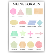 Laden Sie das Bild in den Galerie-Viewer, Kinderposter Geometrie Formen Lernposter Kinderzimmer Wandbild Kindergarten Grundschule Kinder Lernhilfe Poster