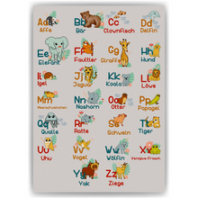 Laden Sie das Bild in den Galerie-Viewer, Tiere Kinderposter Alphabet Lernposter Kinderzimmer Wandbild Kindergarten Grundschule ABC Lernhilfe für Kinder