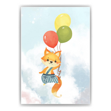 Laden Sie das Bild in den Galerie-Viewer, Fuchs Luftballon Kinderzimmer Bild DIN A4 Poster Babyzimmer Wandbild Dekoration