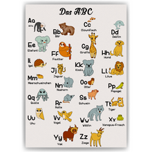 Laden Sie das Bild in den Galerie-Viewer, Kinderposter Tiere ABC Lernposter Kinderzimmer Wandbild Kindergarten Grundschule Alphabet Buchstaben Lernhilfe für Kinder