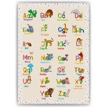 Laden Sie das Bild in den Galerie-Viewer, Kinderposter Tiere ABC Lernposter Kinderzimmer Wandbild Kindergarten Grundschule Alphabet Lernhilfe für Kinder