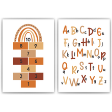 Laden Sie das Bild in den Galerie-Viewer, ABC Kinderposter Alphabet 2er Set Lernposter Buchstaben & Zahlen | Kinderzimmer Wandbilder Einschulung Kindergarten Grundschule Lernhilfe für Kinder