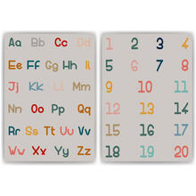 Laden Sie das Bild in den Galerie-Viewer, ABC Kinderposter 2er Set Alphabet Lernposter Buchstaben & Zahlen | Kinderzimmer Wandbilder Kindergarten Grundschule Lernhilfe für Kinder
