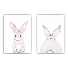 Laden Sie das Bild in den Galerie-Viewer, Niedlicher Hase 2er Set Kinderzimmer Bilder DIN A4 Wandbilder Deko Babyzimmer Poster
