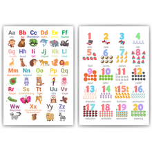Laden Sie das Bild in den Galerie-Viewer, Kinderposter 2er Set Tier ABC, Zahlen Lernposter Kinderzimmer Wandbilder Einschulung Kindergarten Grundschule Alphabet Lernhilfe für Kinder