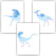 Laden Sie das Bild in den Galerie-Viewer, T-Rex Dinosaurier Bilder 3er Set DIN A4 Kinderzimmer Dino Poster Babyzimmer Wandbilder Dekoration