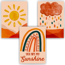 Laden Sie das Bild in den Galerie-Viewer, You are my Sunshine Bilder 3er Set DIN A4 Kinderzimmer Wandbilder Babyzimmer Poster Dekoration Sonne Regenbogen