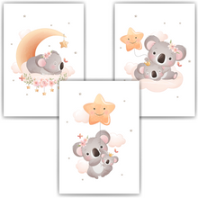 Laden Sie das Bild in den Galerie-Viewer, Koala Mama Bilder 3er Set DIN A4 Kinderzimmer Wandbilder Babyzimmer Poster Dekoration
