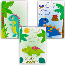 Laden Sie das Bild in den Galerie-Viewer, Niedliche Dinosaurier Bilder 3er Set DIN A4 Kinderzimmer Dino Wandbilder Babyzimmer Poster Dekoration