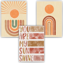Laden Sie das Bild in den Galerie-Viewer, You are my Sunshine Boho Sonne Regenbogen Bilder 3er Set DIN A4 Kinderzimmer Wandbilder Babyzimmer Poster Dekoration