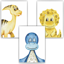 Laden Sie das Bild in den Galerie-Viewer, Dinosaurier 3er Set Kinderzimmer Bilder Dino DIN A4 Wandbilder Deko Babyzimmer Poster