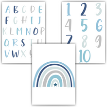 Laden Sie das Bild in den Galerie-Viewer, Alphabet & Zahlen Kinderposter 3er Set ABC Lernposter | Kinderzimmer Wandbilder Kindergarten Grundschule Kinder Lernhilfe Poster