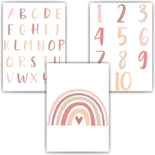 Laden Sie das Bild in den Galerie-Viewer, Alphabet & Zahlen Kinderposter 3er Set Lernposter ABC | Kinderzimmer Wandbilder Kindergarten Grundschule Kinder Lernhilfe Poster