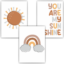 Laden Sie das Bild in den Galerie-Viewer, You are my Sunshine - Sonne Boho Regenbogen 3er Set Kinderzimmer Bilder DIN A4 Wandbilder Deko Babyzimmer Poster