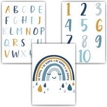 Laden Sie das Bild in den Galerie-Viewer, Alphabet Zahlen Kinderposter 3er Set Lernposter ABC | Kinderzimmer Wandbilder Kindergarten Grundschule Kinder Lernhilfe Posterfür Kinder
