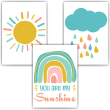 Laden Sie das Bild in den Galerie-Viewer, You are my Sunshine Bilder 3er Set DIN A4 Kinderzimmer Wandbilder Babyzimmer Poster Dekoration Sonne Regenbogen