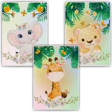 Laden Sie das Bild in den Galerie-Viewer, Süße Tiere Elefant Giraffe Tiger Bilder 3er Set DIN A4 Kinderzimmer Wandbilder Babyzimmer Poster Dekoration