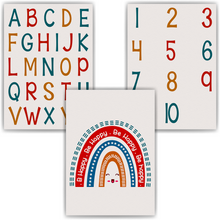 Laden Sie das Bild in den Galerie-Viewer, Alphabet Zahlen Kinderposter 3er Set Lernposter ABC | Kinderzimmer Wandbilder Kindergarten Grundschule Lernhilfe für Kinder