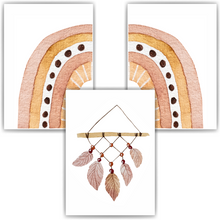 Laden Sie das Bild in den Galerie-Viewer, Boho Regenbogen Indianer Feder 3er Set Kinderzimmer Bilder DIN A4 Wandbilder Deko Babyzimmer Poster
